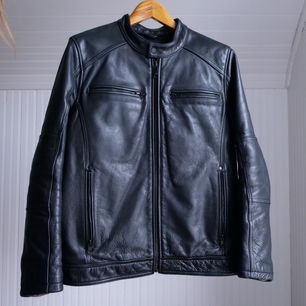 Wilson's Leather black heavy leather cafe racer jacket